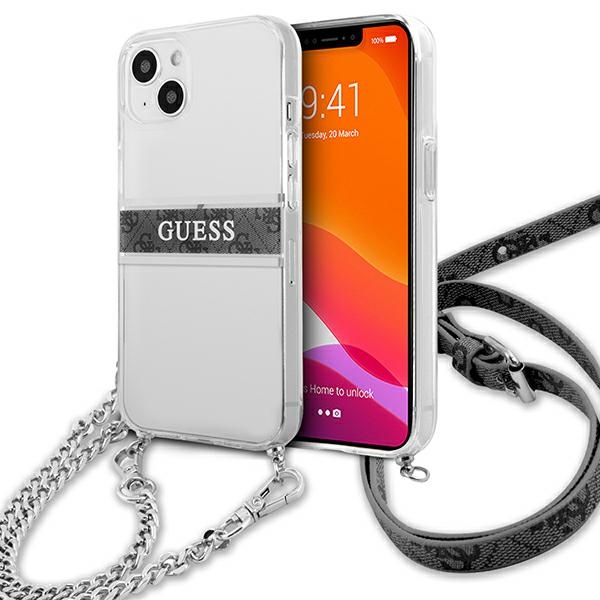 Guess GUHCP13SKC4GBSI iPhone 13 mini 5.4" Permatomas kietas dėklas 4G Pilkas Dirželis Sidabrinė Grandinė