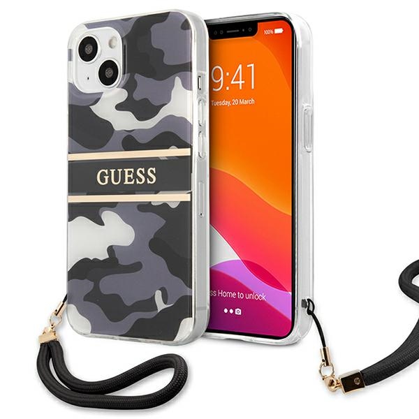 Guess GUHCP13SKCABBK iPhone 13 mini 5.4" juodas/juodas kietas dėklas Camo Dirželis Kolekcija