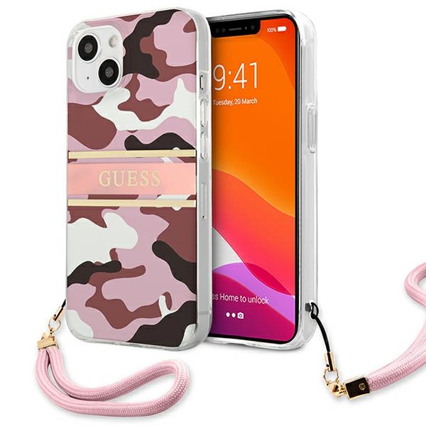 Guess GUHCP13SKCABPI iPhone 13 mini 5.4" rožinis/rožinis kietas dėklas Camo Dirželis Kolekcija