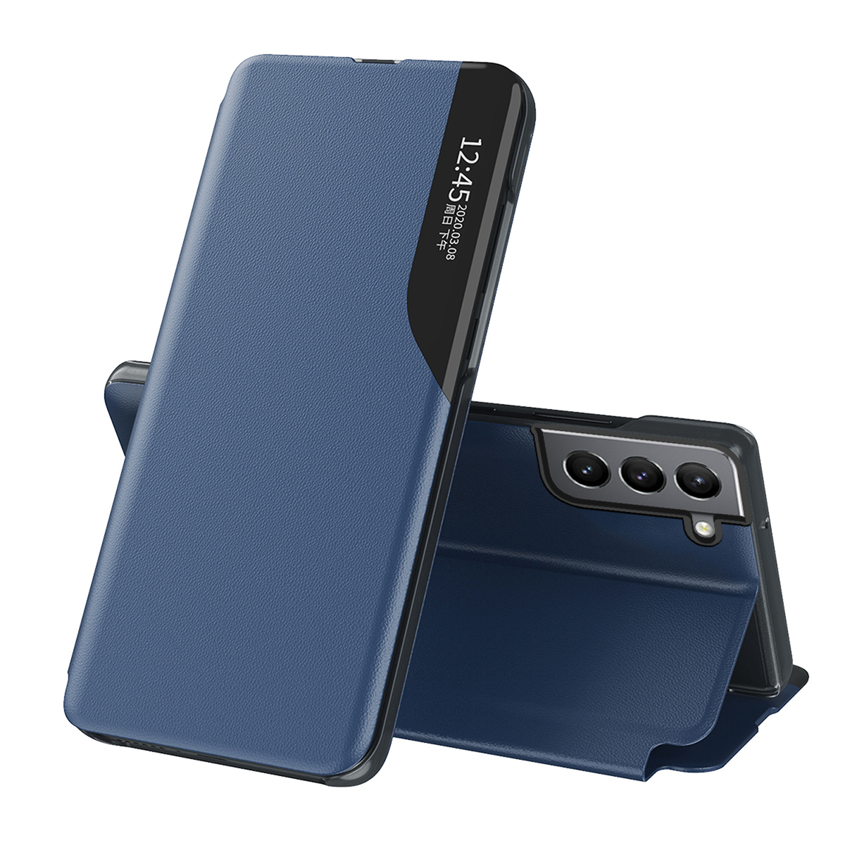 Eco Leather View dėklas su atverčiamu dangteliu ir stovo funkcija Samsung Galaxy S22 + (S22 Plus) mėlynas
