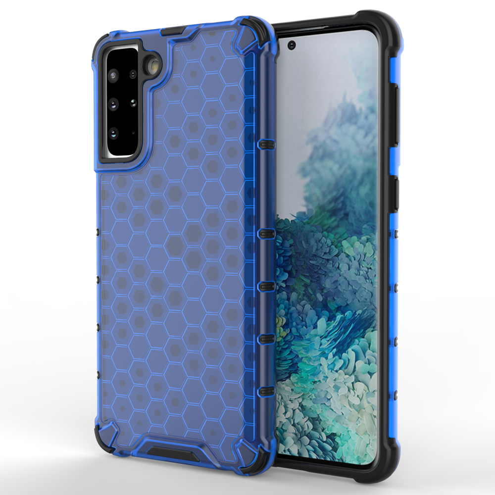 Korinio dizaino dėklas šarvuotas dangtis su geliniu rėmeliu Samsung Galaxy S22 + (S22 Plus) mėlynas