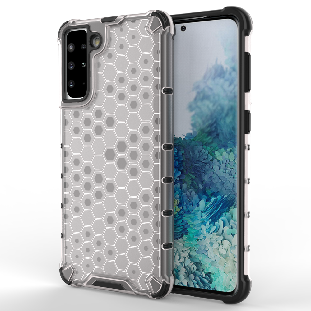 Korinio dizaino dėklas šarvuotas dangtis su geliniu rėmeliu Samsung Galaxy S22 + (S22 Plus) skaidrus