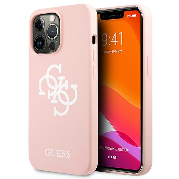 Guess GUHCP13LLS4GWPI iPhone 13 Pro / 13 6.1 silikoninis 4G logotipo kietasis dėklas - rožinis