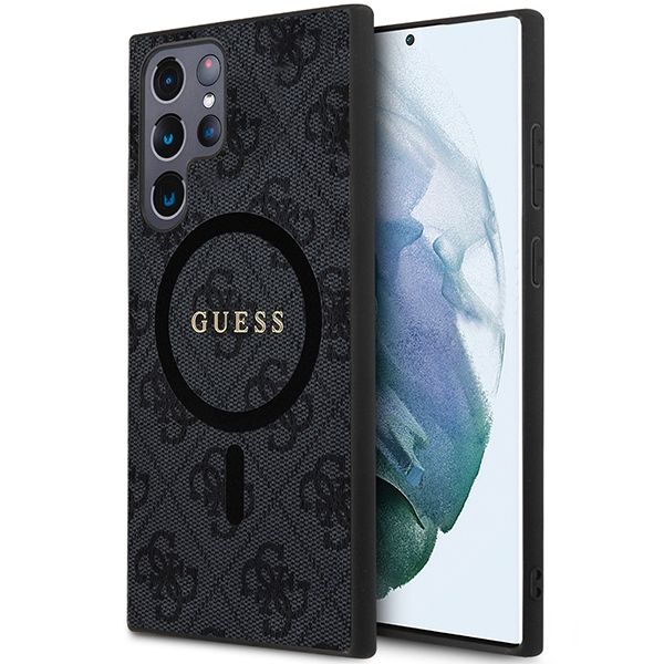 Guess 4G Collection Odinis Metalinis Logotipas Magnetinis dėklas telefonui Samsung Galaxy S24 Ultra - juoda