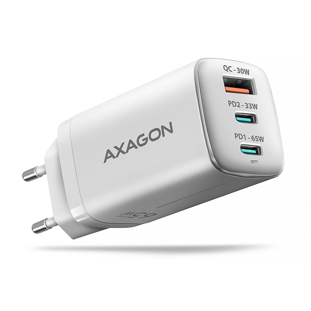 Sieninis USB įkroviklis 65W GaN 3 prievadų ACU-DPQ65W Axagon