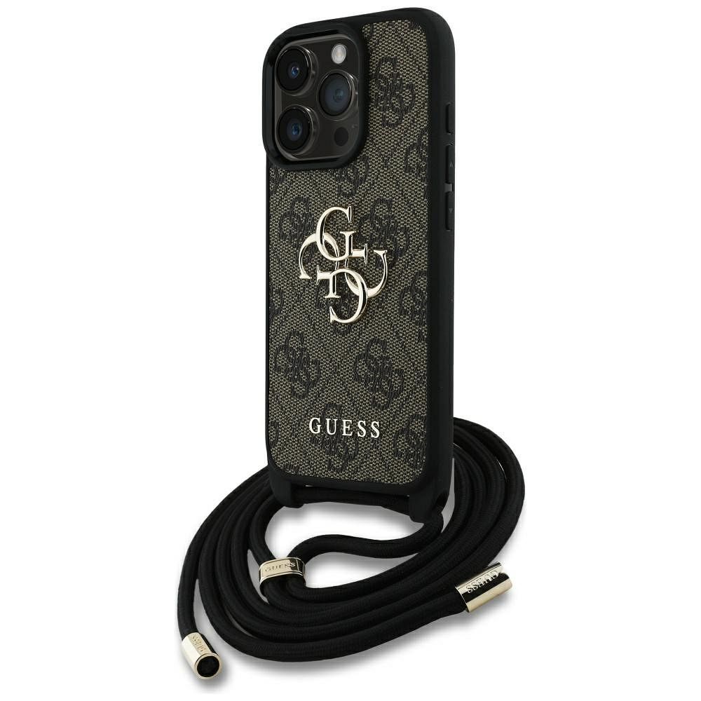 Guess 4G Big Logo Cord Stap dėklas telefonui iPhone 16 Pro Max - rudas