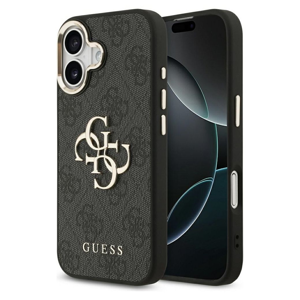 Guess 4G Big 4G Classic Logo dėklas telefonui iPhone 17 - juodas ir auksinis