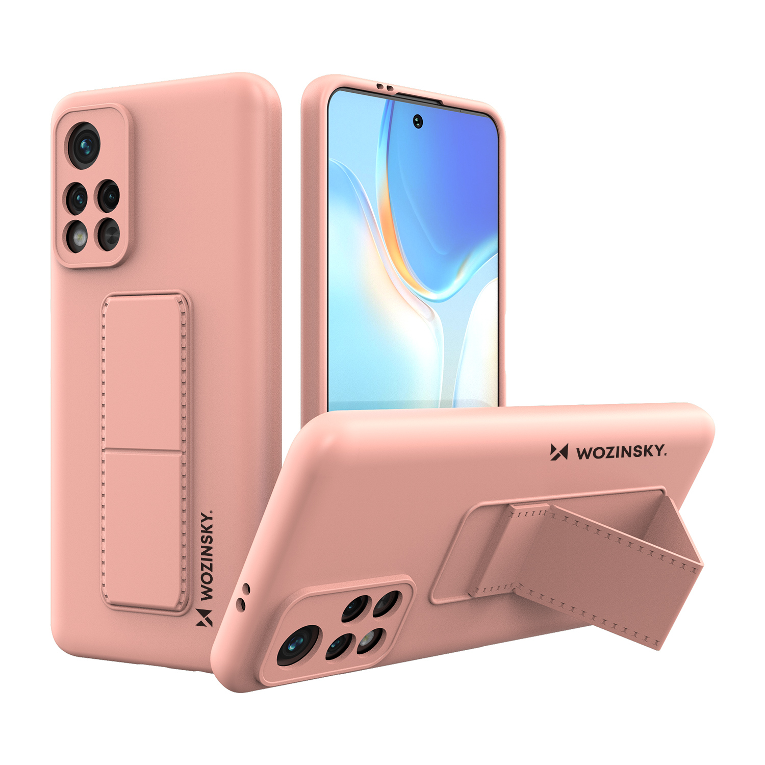 Wozinsky Kickstand Case silikoninis dėklas su stovu Xiaomi Poco M4 Pro 5G rožinis