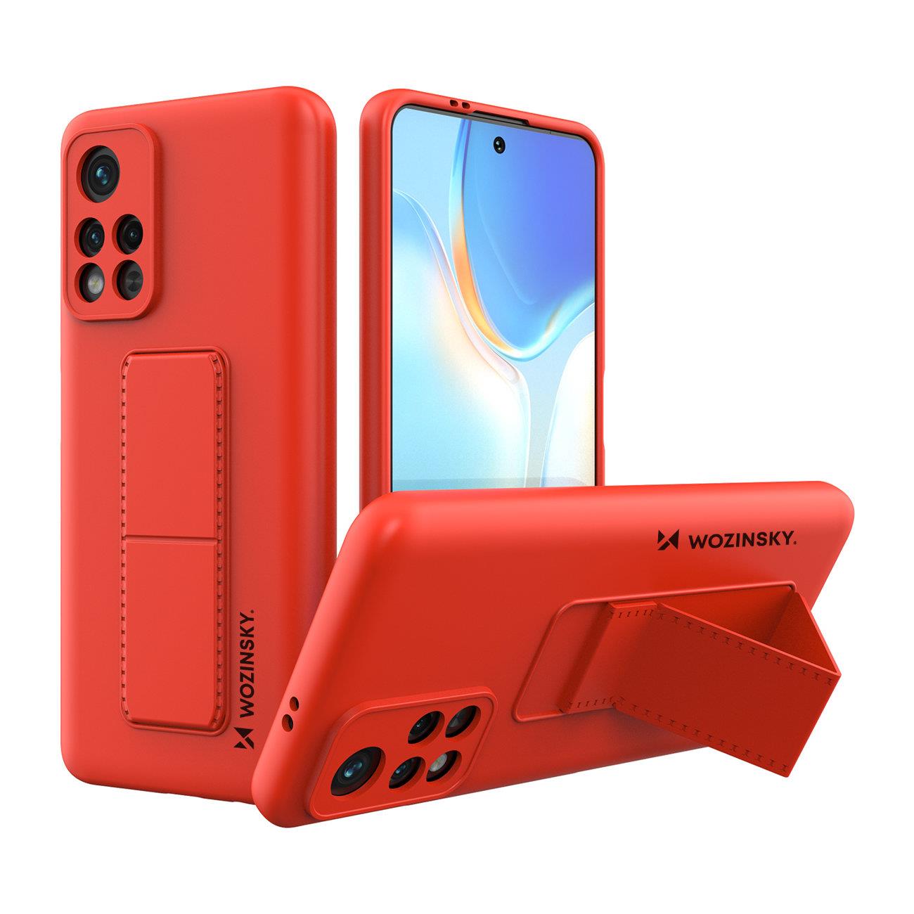 Wozinsky Kickstand Case silikoninis dėklas su stovu Xiaomi Redmi 10 raudonas