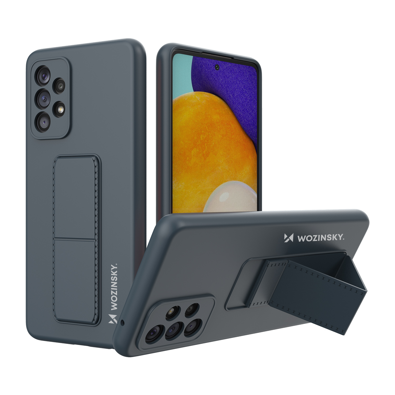 Wozinsky Kickstand Case silikoninis dėklas su stovu Samsung Galaxy A73 tamsiai mėlynas