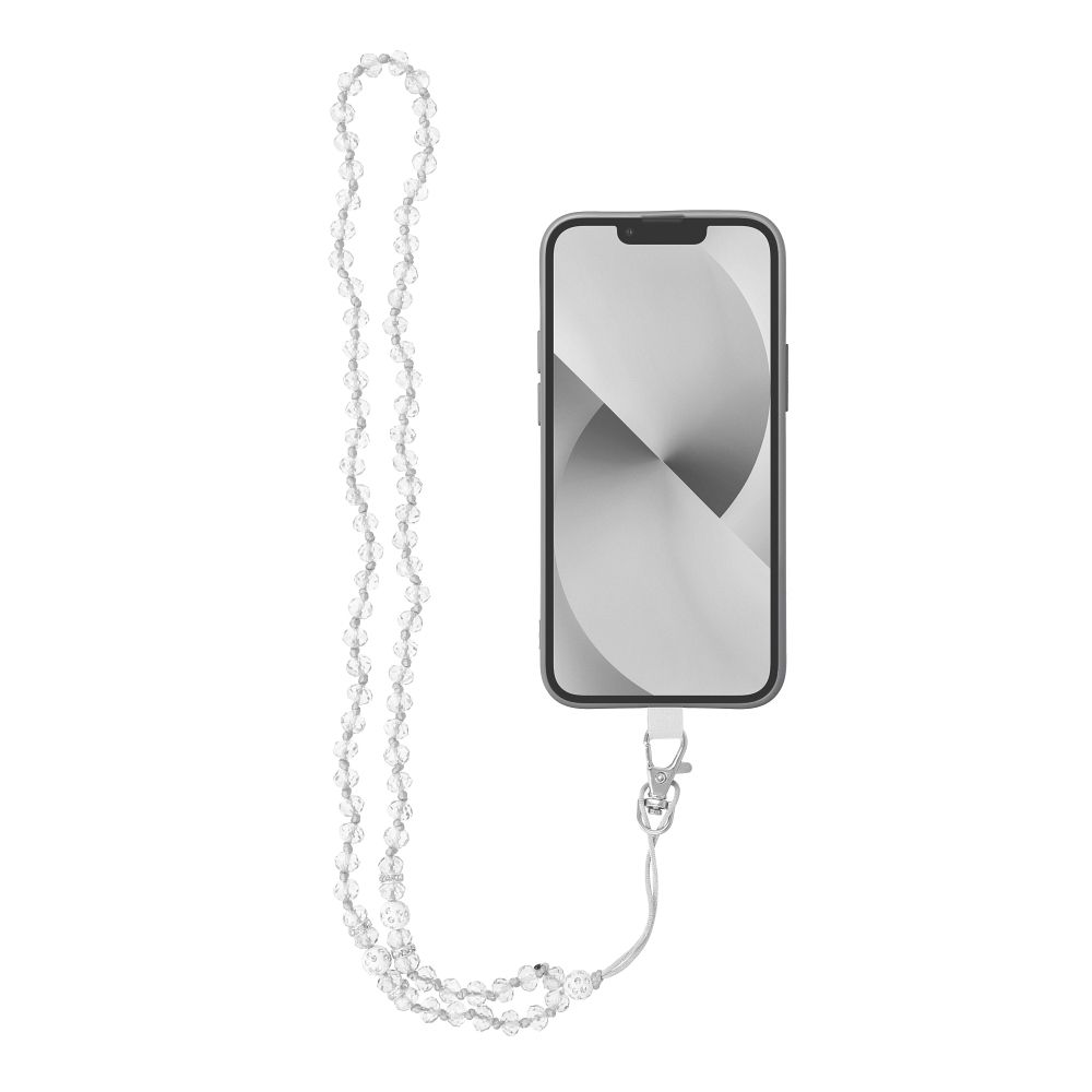 CRYSTAL DIAMOND telefono dirželis, telefono pakabukas / virvelės ilgis 74 cm (37 cm kilpoje) / ant kaklo – baltas