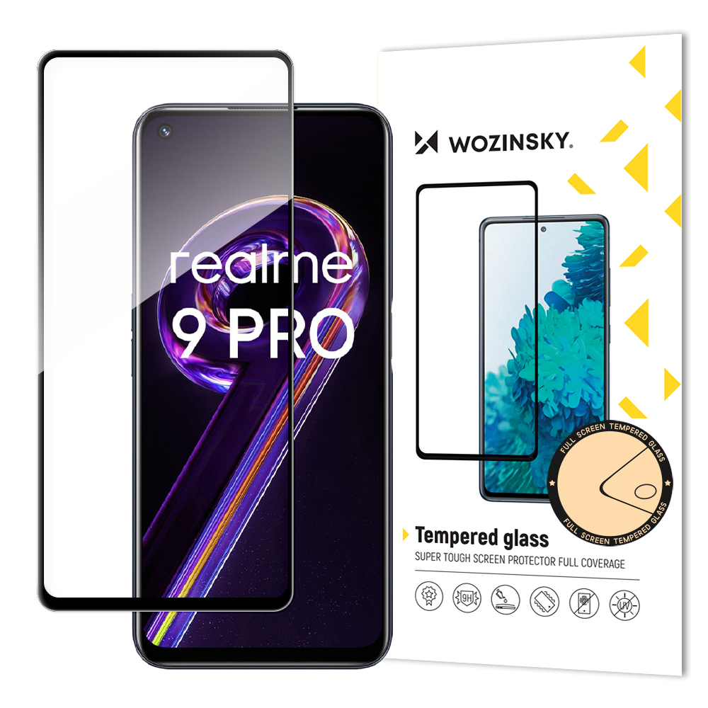 Wozinsky grūdintas stiklas pilno klijavimo itin tvirtas apsauginis stiklas pilno padengimo su rėmeliu, dėklui draugiškas Realme 9 Pro juodas