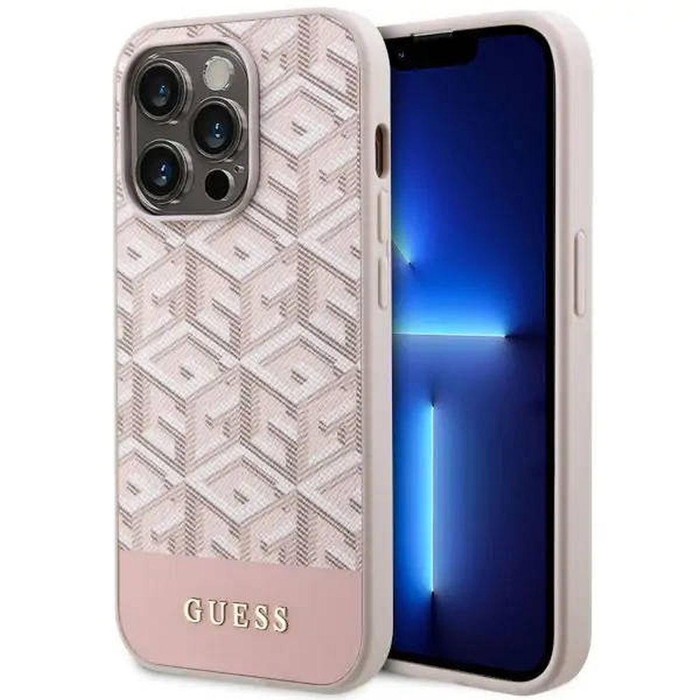 Guess GUHMP14LHGCFSEP iPhone 14 Pro 6.1" rožinė/rožinė kietas dėklas GCube Stripes MagSafe
