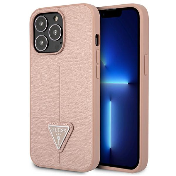 Guess GUHCP13LPSATLP iPhone 13 Pro / 13 6.1" rožinis kietasis dėklas SaffianoTriangle logotipas