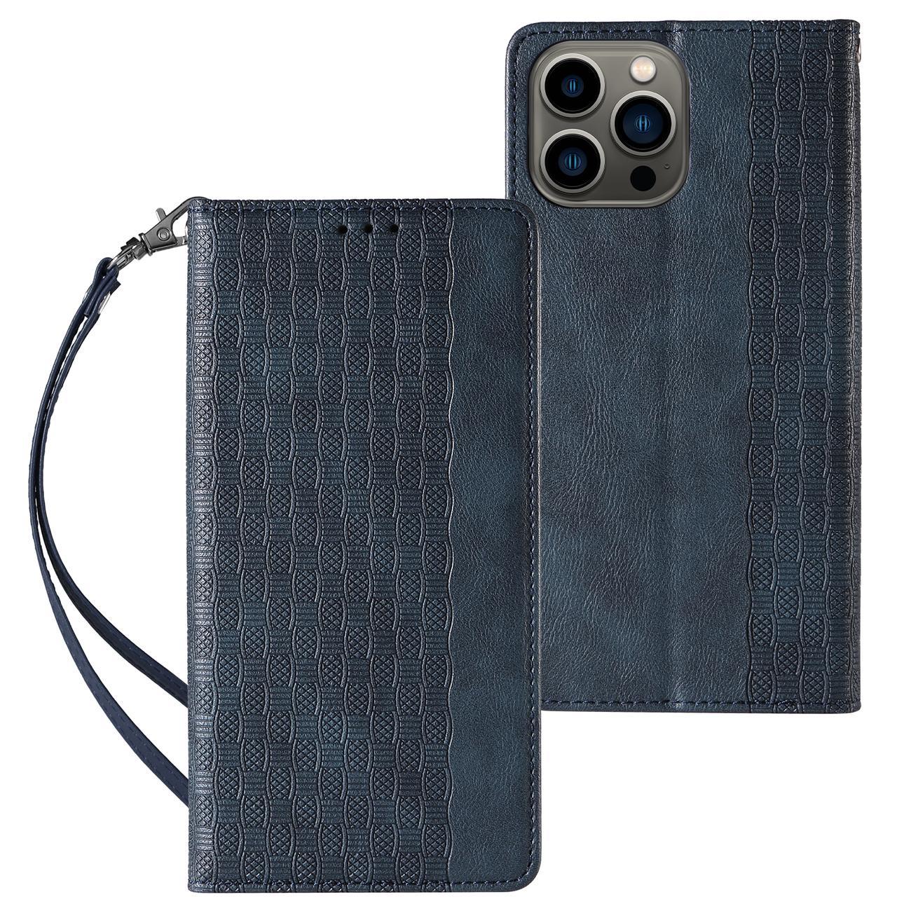 Magnetinis dirželio dėklas iPhone 12 Pro Max piniginė + mini pakabukas mėlynas