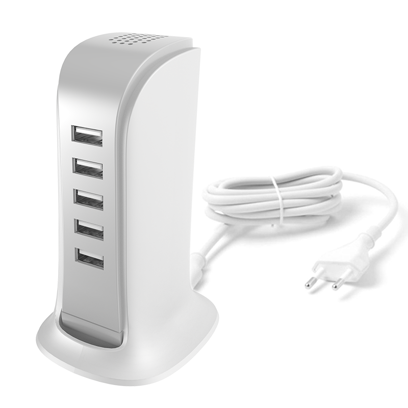 Dudao 5x USB įkroviklis su įmontuotu ES maitinimo kabeliu baltas (A5EU)