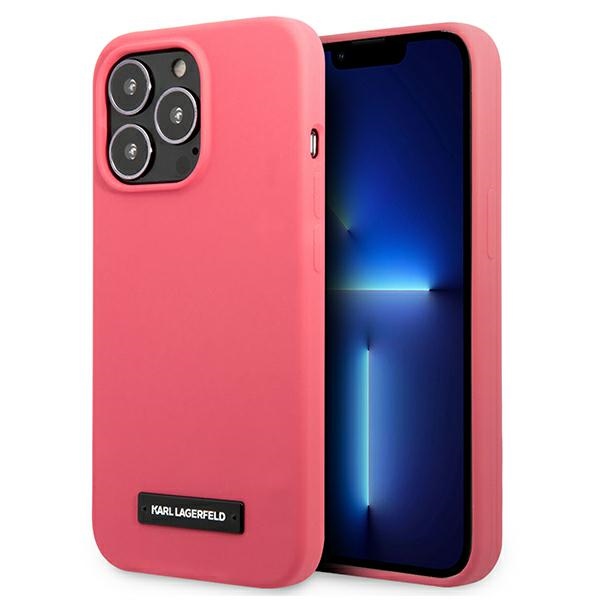 Karl Lagerfeld silikoninis plokštelės dėklas iPhone 13 Pro / iPhone 13 - fuksija