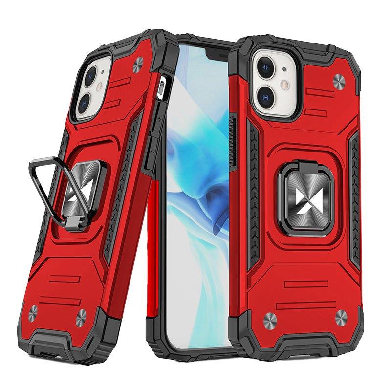 Wozinsky Ring Armor iPhone 14 Plus dėklas telefonui su magnetiniu laikikliu ir žiedu, raudonos spalvos