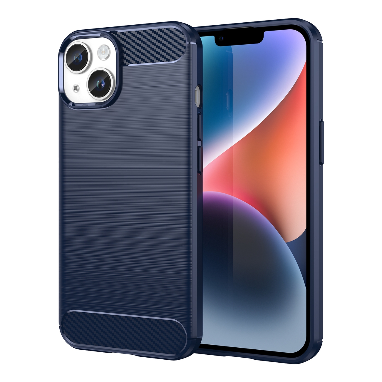 Carbon dėklas iPhone 14 Plus lankstus gelinis galinis dangtelis mėlynas
