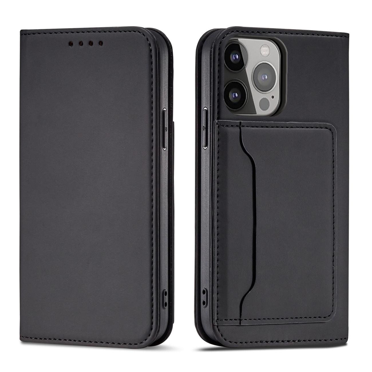 Magnet Card dėklas iPhone 14 Plus atveriamas dangtelis piniginė su stovu juodas