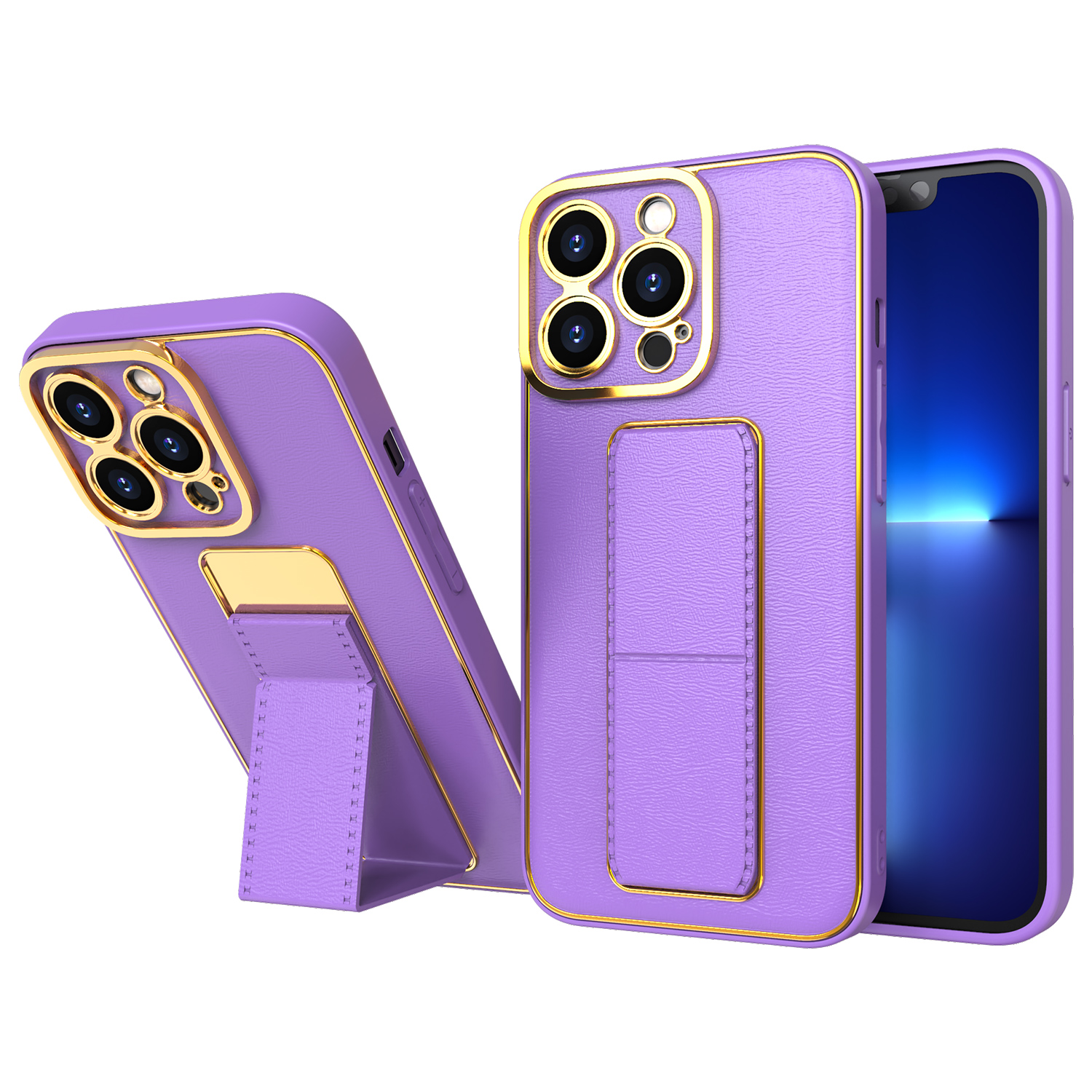 Naujas Kickstand dėklas telefonui iPhone 12 Pro su stovu violetinis