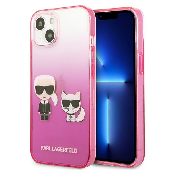 Karl Lagerfeld Gradient Ikonik Karl&Choupette dėklas iPhone 13 mini – rožinis