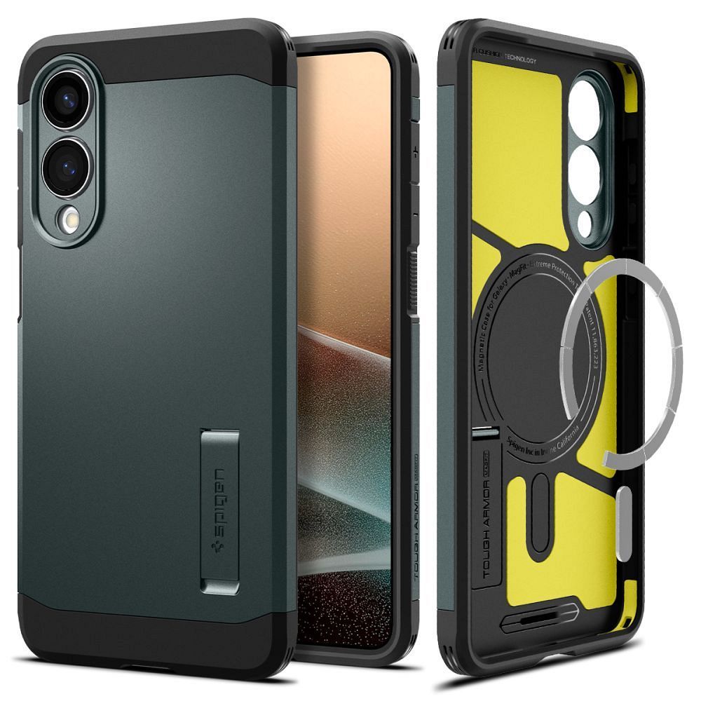 Spigen Tough Armor Magnetinis dėklas telefonui Samsung Galaxy S25 Edge - žalias/juodas