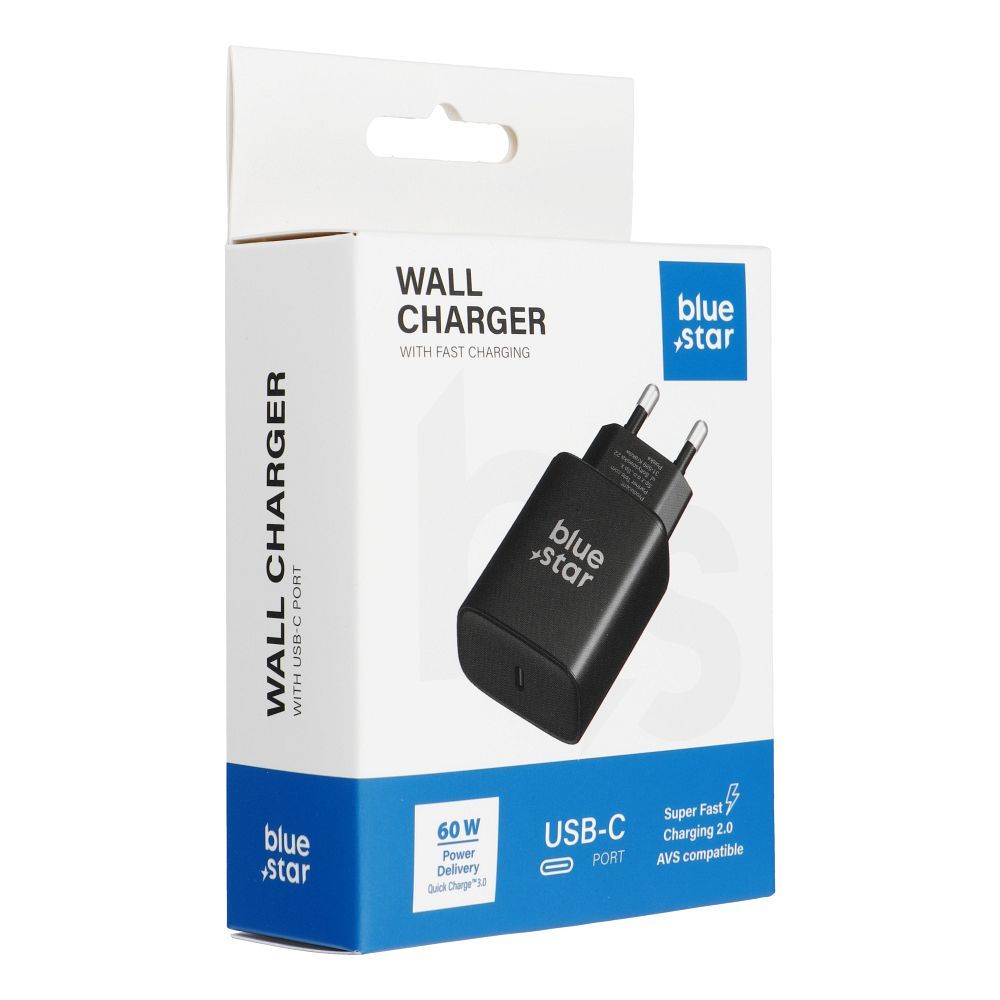 Blue Star USB-C įkroviklis (iPhone 17 Pro / Pro Max) SFC 2.0 3A 60W, juodas