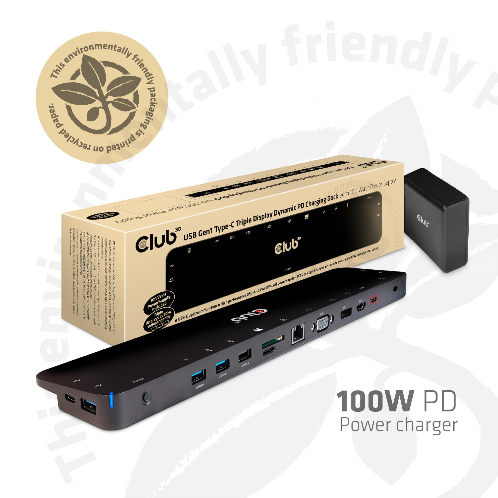 Club3D CSV-1564W100 prijungimo stotelė USB-C 100W