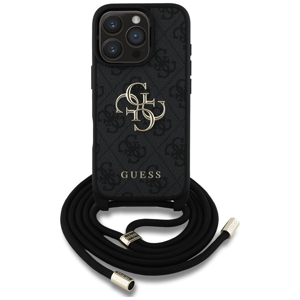 Guess 4G Big Logo Cord Stap dėklas telefonui iPhone 16 Pro - juodas