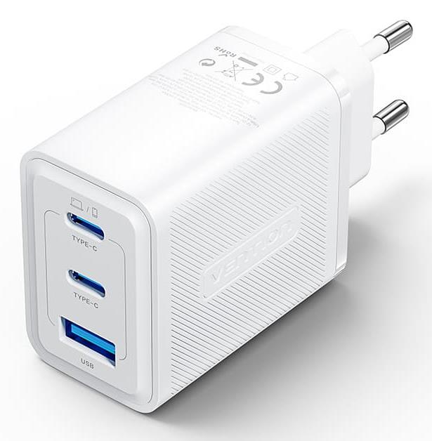 Vention 65W USB tinklo įkroviklis, 3 prievadai, baltas