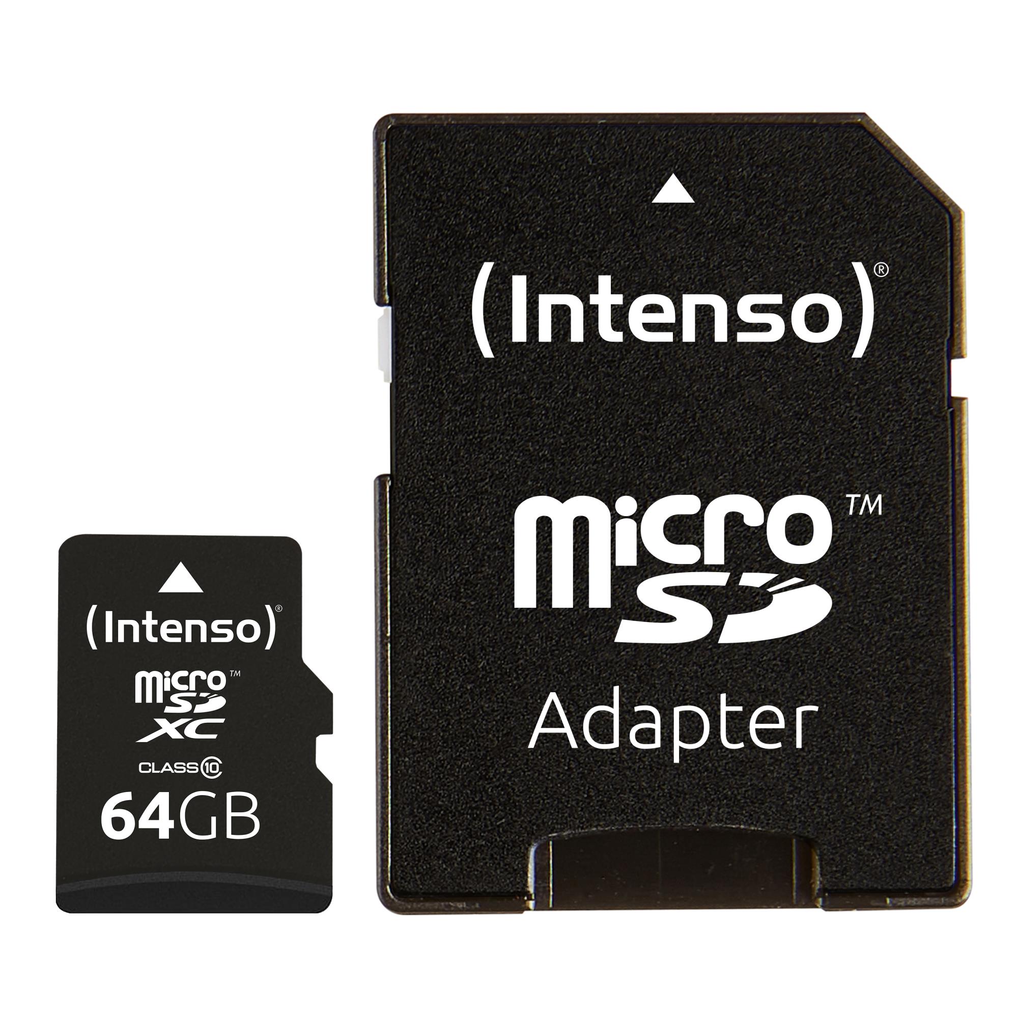 Atminties kortelė Micro SDXC 64GB C10 su adapteriu Intenso