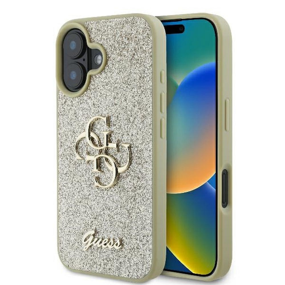 Guess Fixed Glitter Big 4G dėklas telefonui iPhone 16 Plus - auksinis