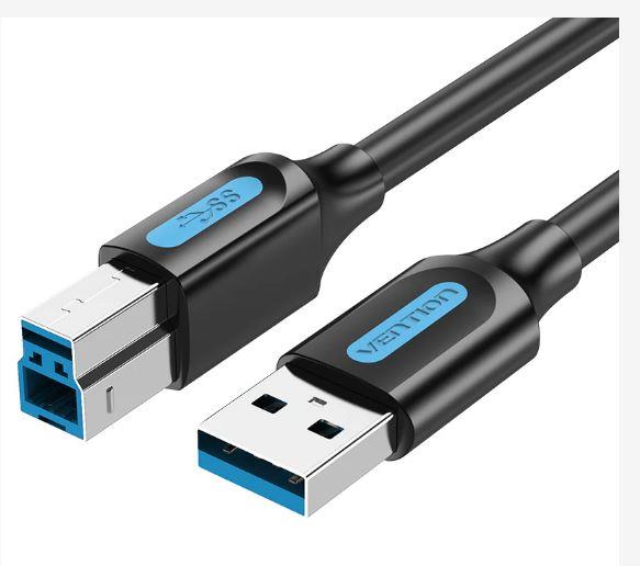 USB 3.0 A-B spausdinimo kabelis Vention COOBI 2A 3 m juodas PVC