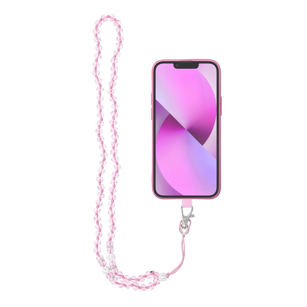 CRYSTAL DIAMOND telefono dirželis, telefono pakabukas / virvelės ilgis 74 cm (37 cm kilpoje) / ant kaklo – šviesiai rožinis