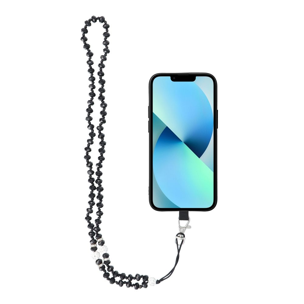 CRYSTAL DIAMOND telefono dirželis, telefono pakabukas / virvelės ilgis 74 cm (37 cm kilpoje) / ant kaklo – juodas