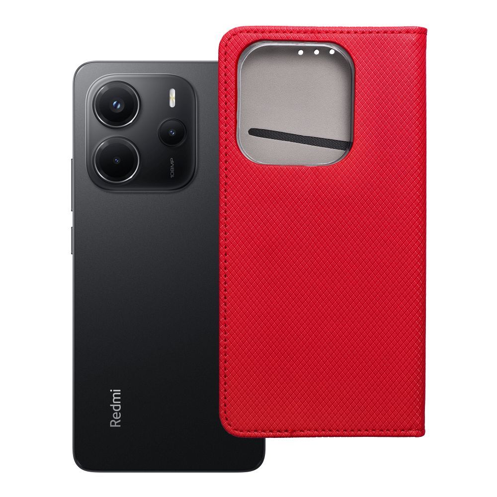 SMART CASE knygos tipo dėklas telefonui XIAOMI Redmi Note 14 4G (GLOBAL - 163,25mm x 76,55mm x 8,16mm) raudonas