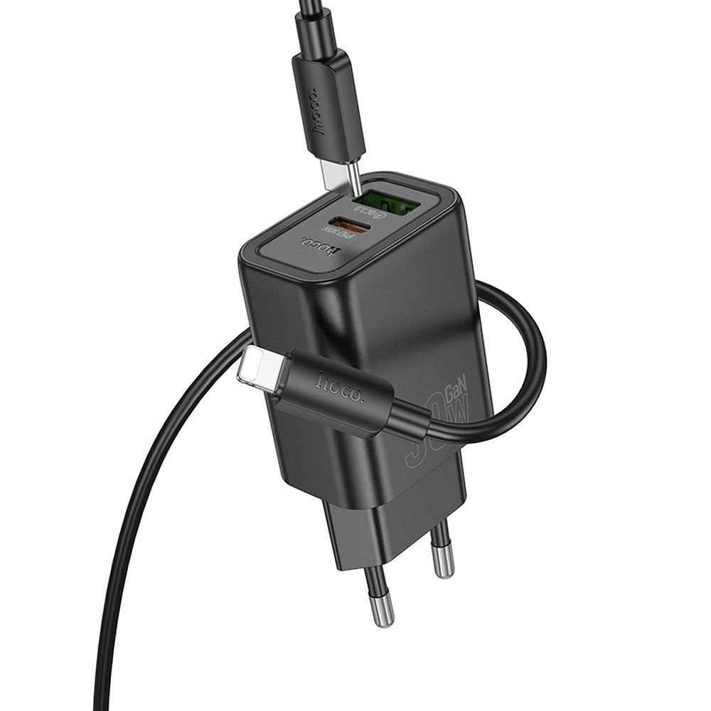 Įkroviklis Hoco N63 + "USB-C (Type-C) to Lightning Cable" (1xUSB-C;1xUSB 30W) juodas