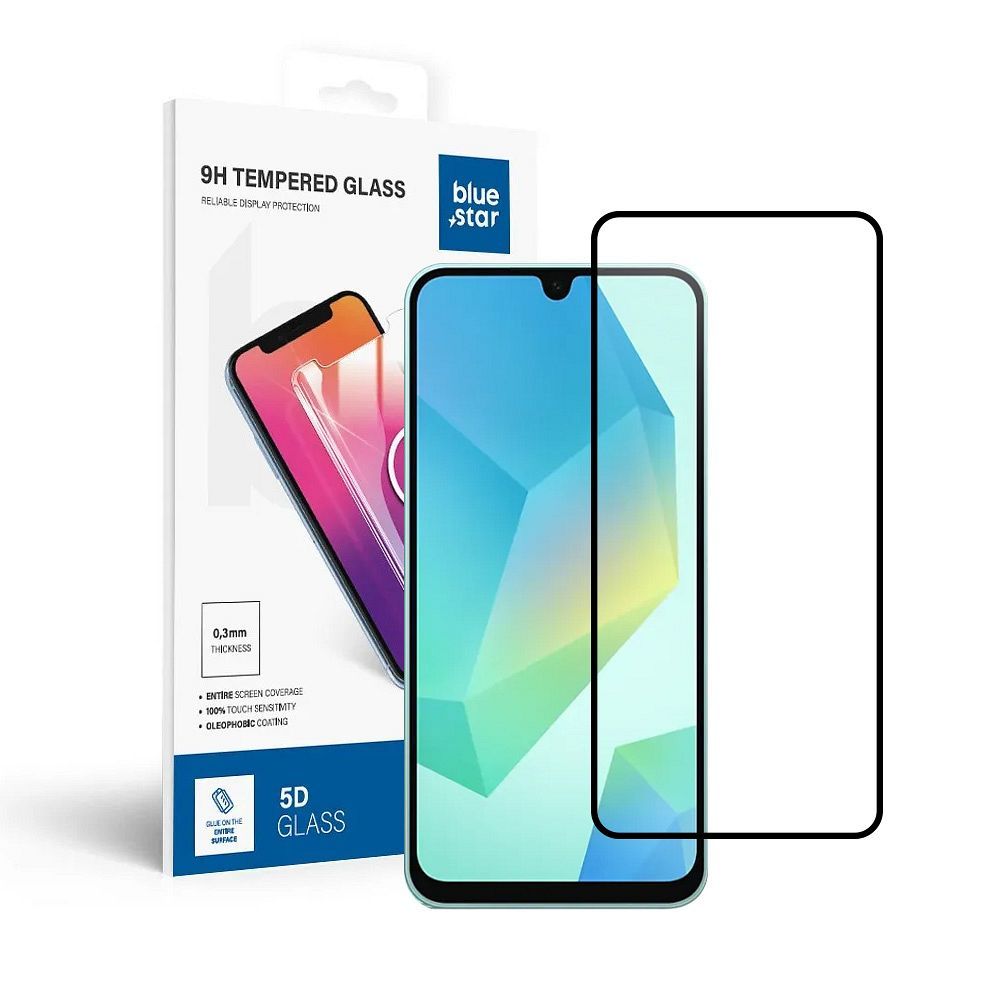 Apsauginis stiklas Blue Star - SAMSUNG A17 4G / A17 5G / A16 4G / A16 5G / M16 5G Visas veidas (pilnas klijavimas su rėmeliu/mažas dydis) - juodas Apsauginis stiklas Blue Star