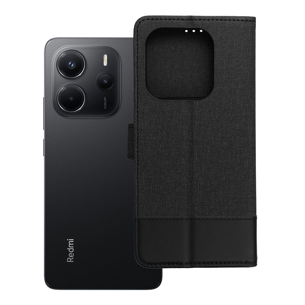 GOMMA knygos tipo dėklas telefonui Xiaomi Redmi Note 14 4G (GLOBAL - 164,84mm x 78,15mm x 8,16mm) juodas