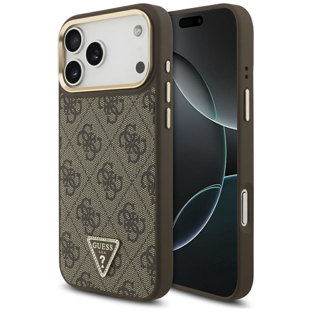 Guess чехол для iPhone 17 Pro Max совместимый с MagSafe GUHMP17XP4GTDGMW (4G PU W/ Triangle Logo) золотой коричневый