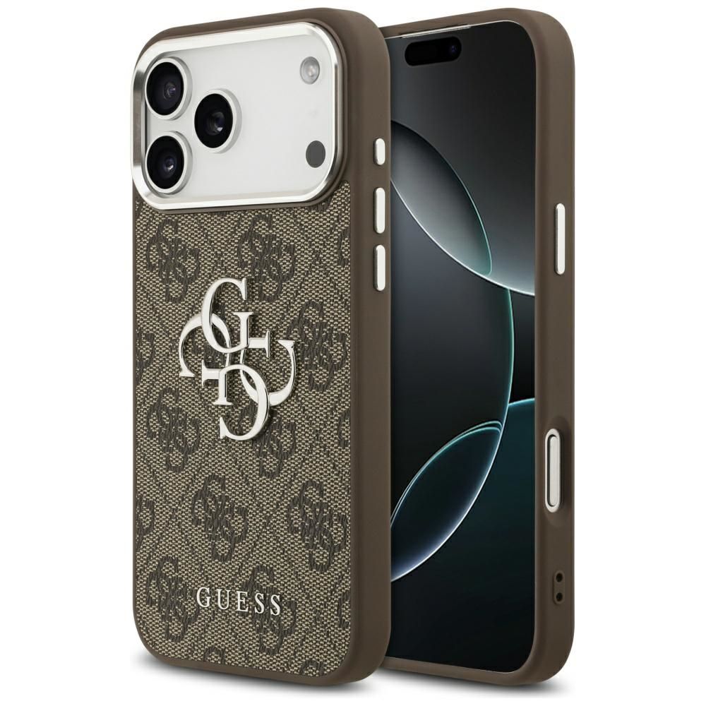 Guess Чехол для iPhone 17 Pro Max GUHCP17XP4G4SMCW (4G PU Leather Case with Big 4G and Classic Logo and Silver Metal Camera Frame) коричневый