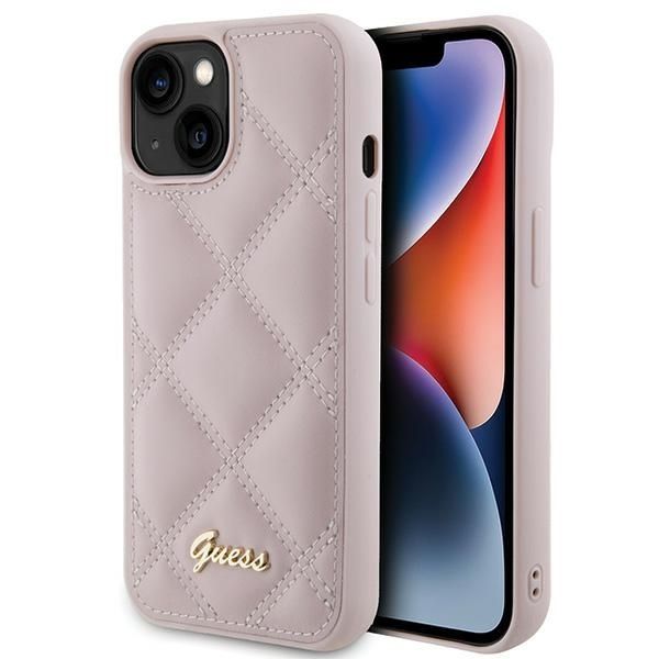 Guess Quilted Metal Logo dėklas telefonui iPhone 15 - rožinė