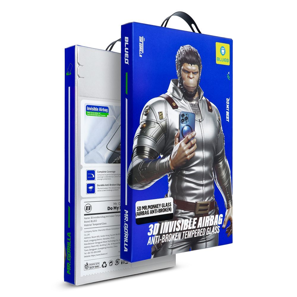 LCD apsauginis stikliukas 5D Mr. Monkey Glass (Airbag Anti-Broken) Apple iPhone 14 Pro Max juodas