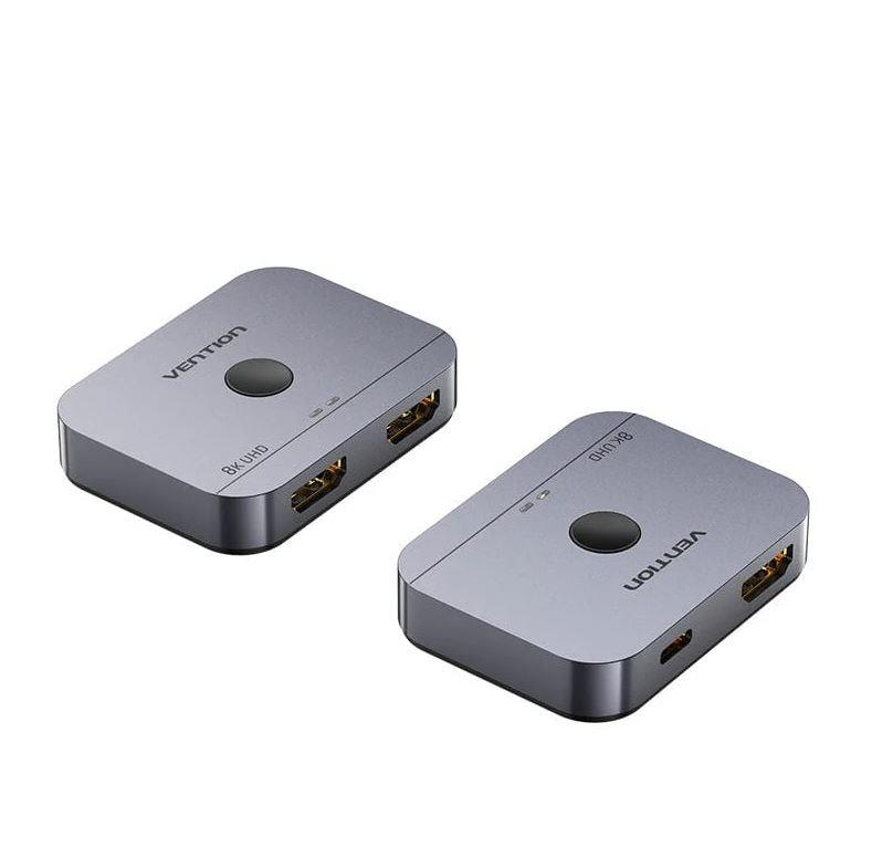 Vention 2 prievadų dvikryptis 8K HDMI jungiklis pilkas aliuminio lydinio korpusas