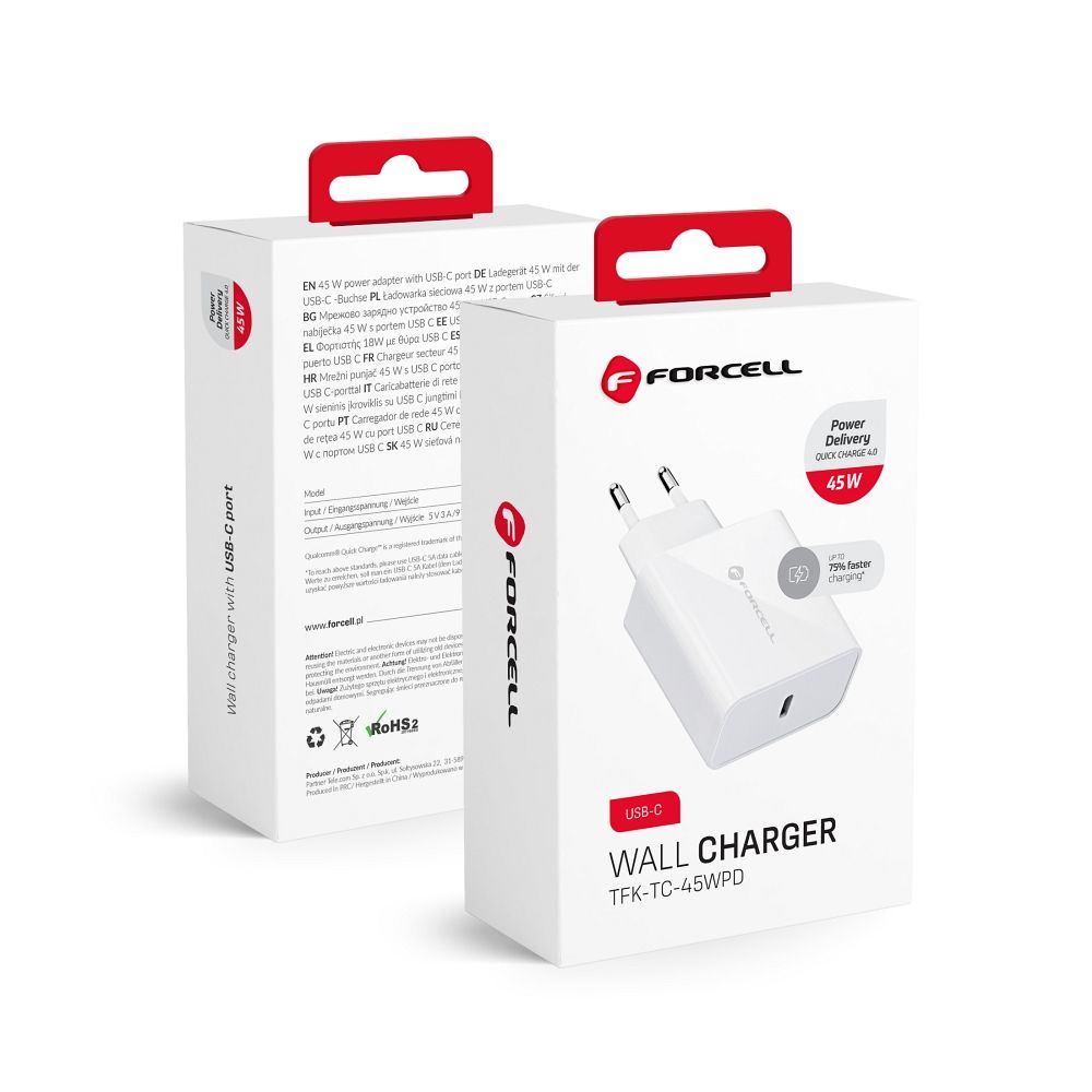 Įkroviklis Forcell (1xUSB-C 3A 45W) baltas
