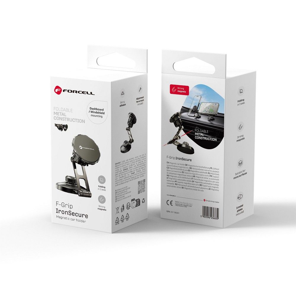FORCELL F-GRIP IronSecure magnetinis automobilio laikiklis priekinio stiklo / prietaisų skydelio juodas