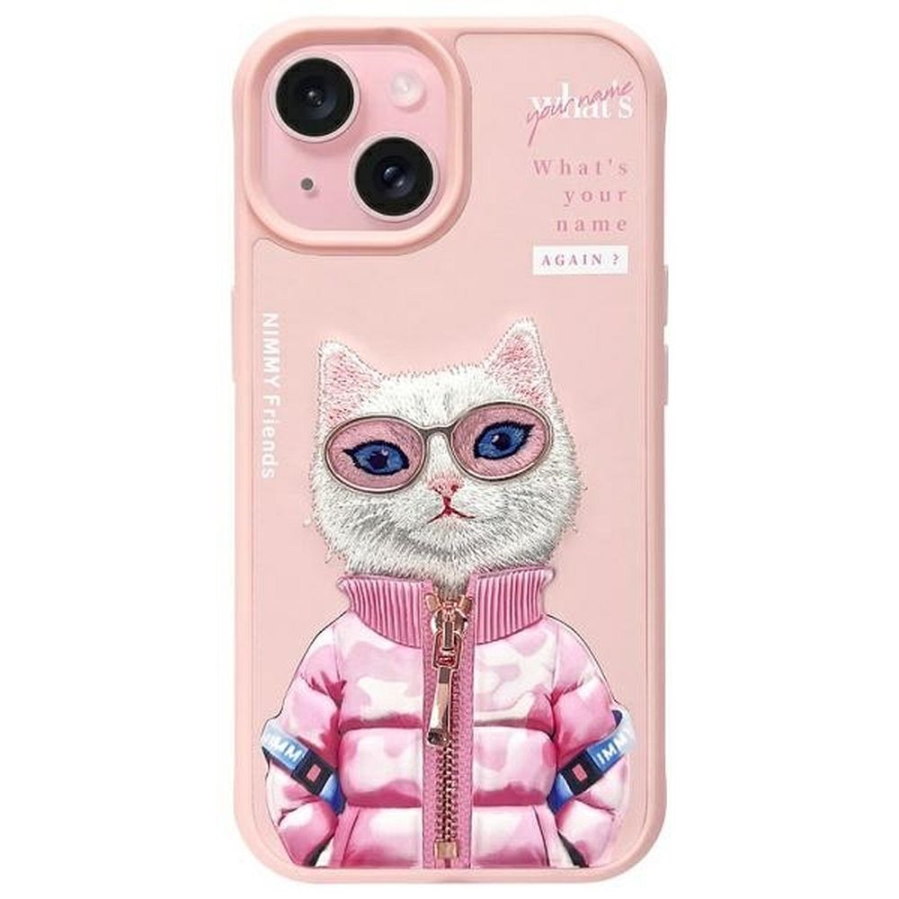 Nimmy Cool&Cute 2.0 katės dėklas iPhone 15 - rožinis