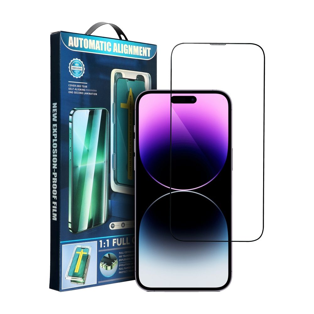 5D pilno klijavimo grūdintas stiklas iPhone 15 Plus juodas + aplikatorius