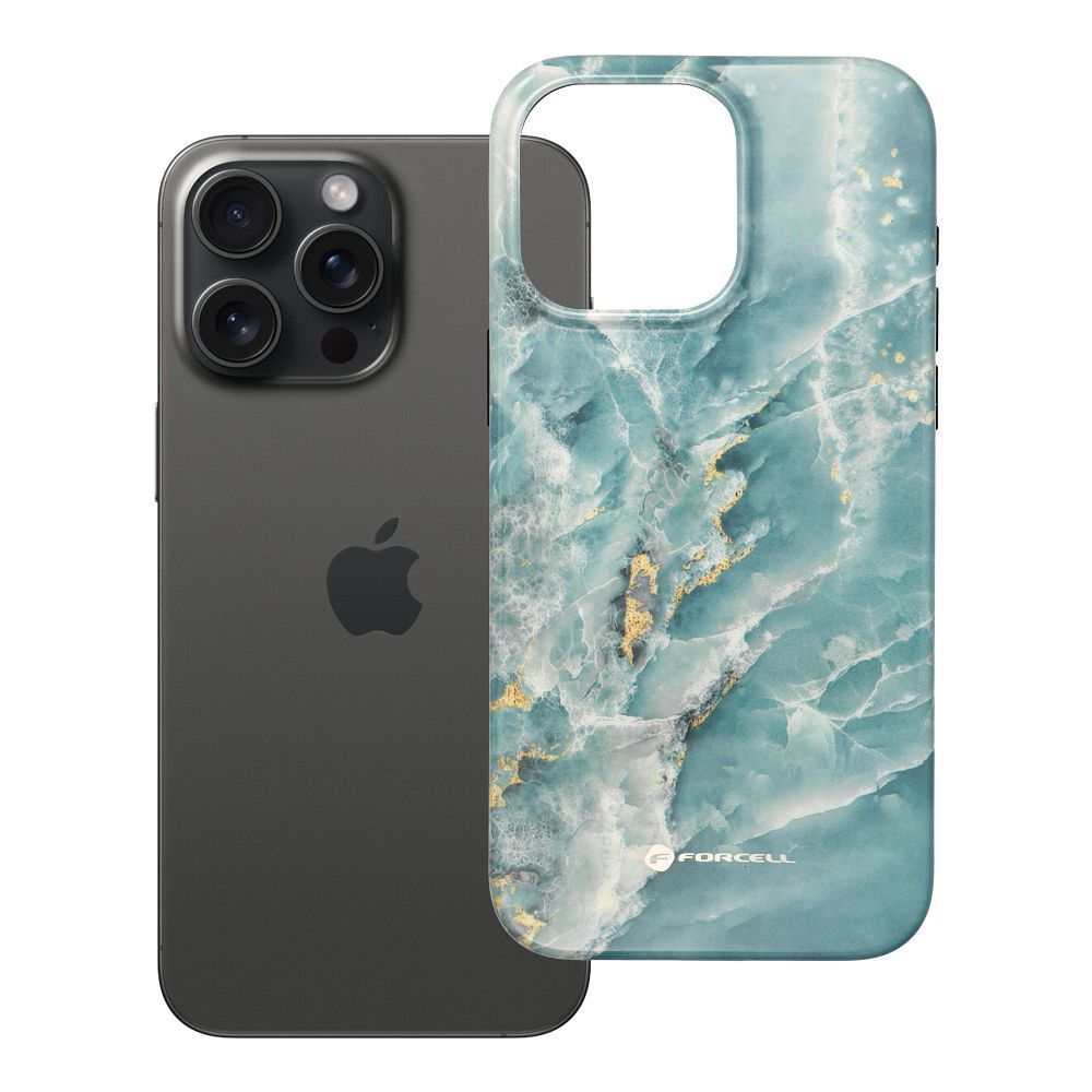 FORCELL F-PROTECT Mirage, karinio lygio dėklas su MagSafe, suderinamas su IPHONE 15 PRO MAX žalias marmuras